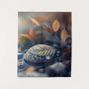 Leaves Pebbles Calm Tranquil Nature Peaceful River Tapestry
