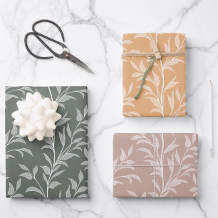Leaves Poetry Earthy Olive Glow Modern Botanical Wrapping Paper Sheet