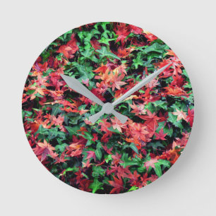 Leaves - Red and Green  Round Clock
