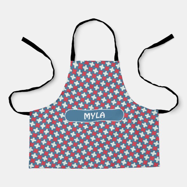 Leaves Red Blue Minimal Pattern Apron (Front)