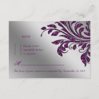 Leaves RSVP Wedding Reply Card Purple Sparkle