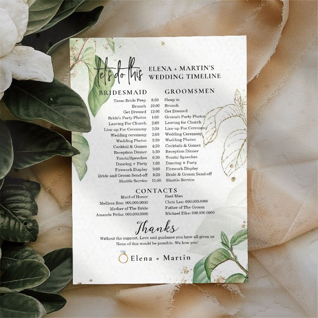 Leaves + Script Text Wedding Day Timeline (Creator Uploaded)