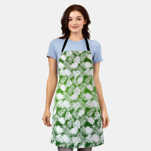 LEAVES SEAMLESS PATTERN GREEN WHITE APRON