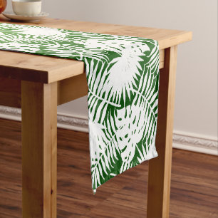 LEAVES SEAMLESS PATTERN GREEN WHITE SHORT TABLE RUNNER