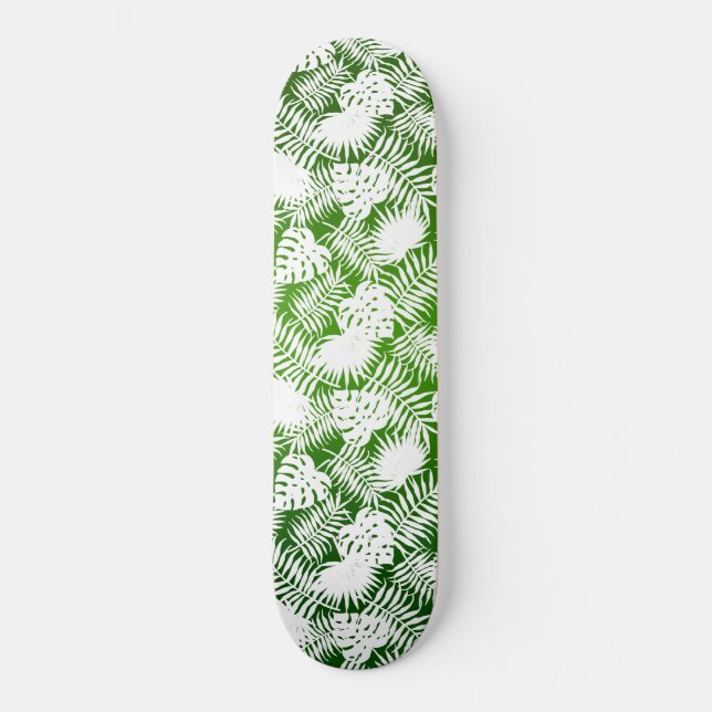 LEAVES SEAMLESS PATTERN GREEN WHITE  SKATEBOARD (Front)