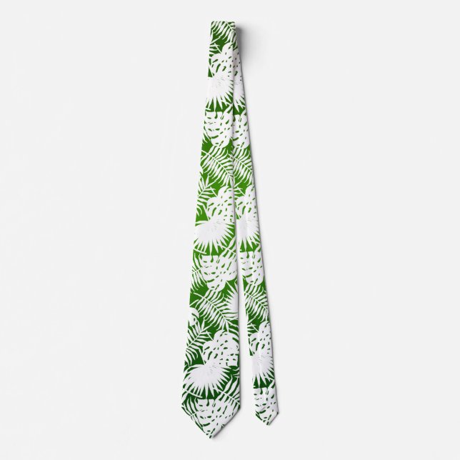 LEAVES SEAMLESS PATTERN GREEN WHITE  TIE (Front)