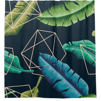 Leaves seamless pattern with abstract polygonal li shower curtain