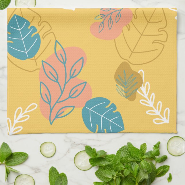 Leaves Shapes Drawn year round Boho Scandi Dish Ki Tea Towel (Folded)