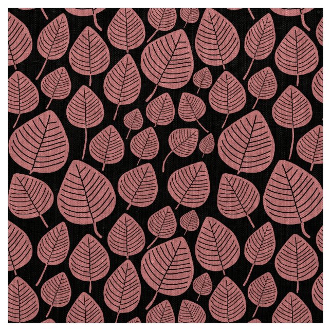 Leaves - Soft Pink on Black Fabric (Swatch)