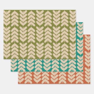 Leaves & Stems Scandinavian Botanical Pattern Trio Wrapping Paper Sheet
