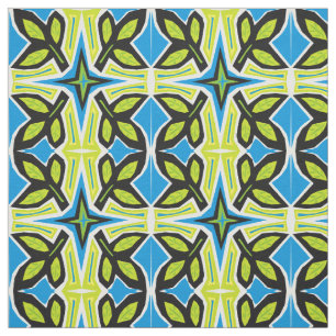 Leaves tile in African style folk art blue Fabric