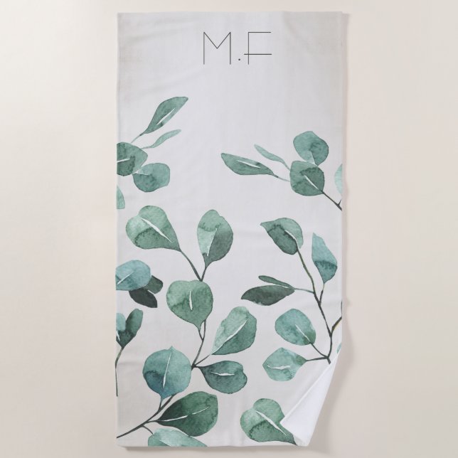 Leaves Tree Eucalypt Watercolor Novelty Beach Beac Beach Towel (Front)