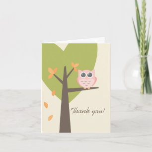 Leaves Tree Pink Owl Autumn Baby Shower Thank You