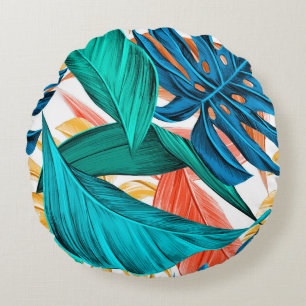Leaves tropical summer exotic round cushion