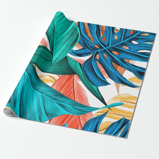 Leaves tropical summer exotic wrapping paper (Unrolled)