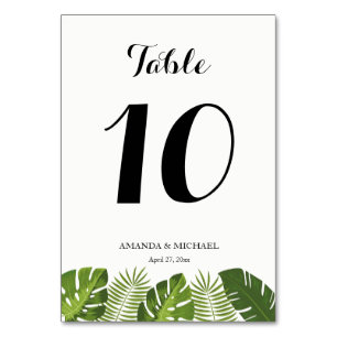 Leaves tropical wedding table number card