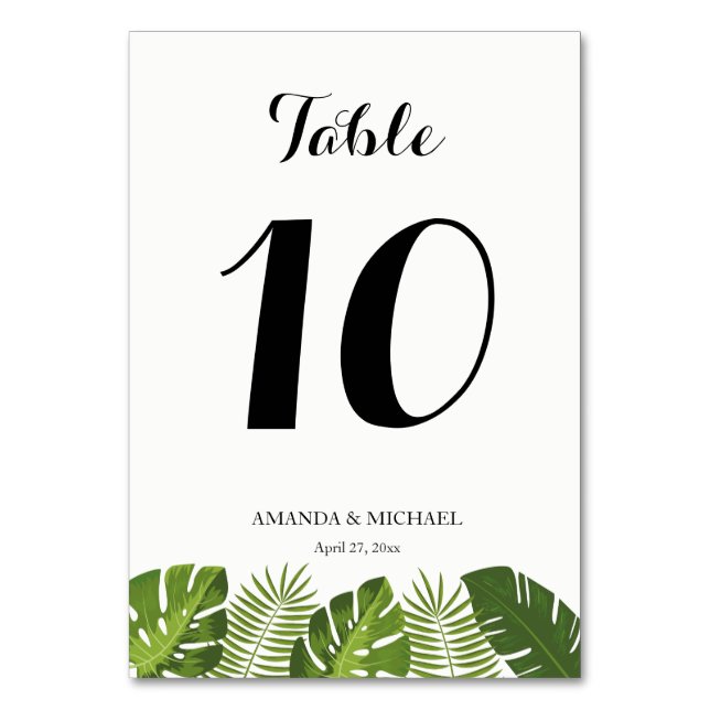 Leaves tropical wedding table number card (Back)