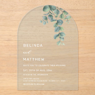 Leaves Watercolor Flowers Clear Arch Acrylic Invitations