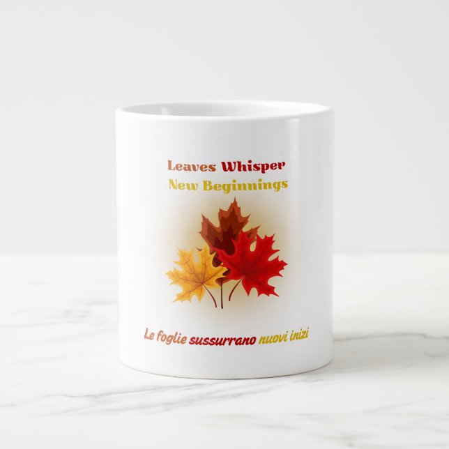 Leaves Whisper – Bilingual Autumn Mug (Front)
