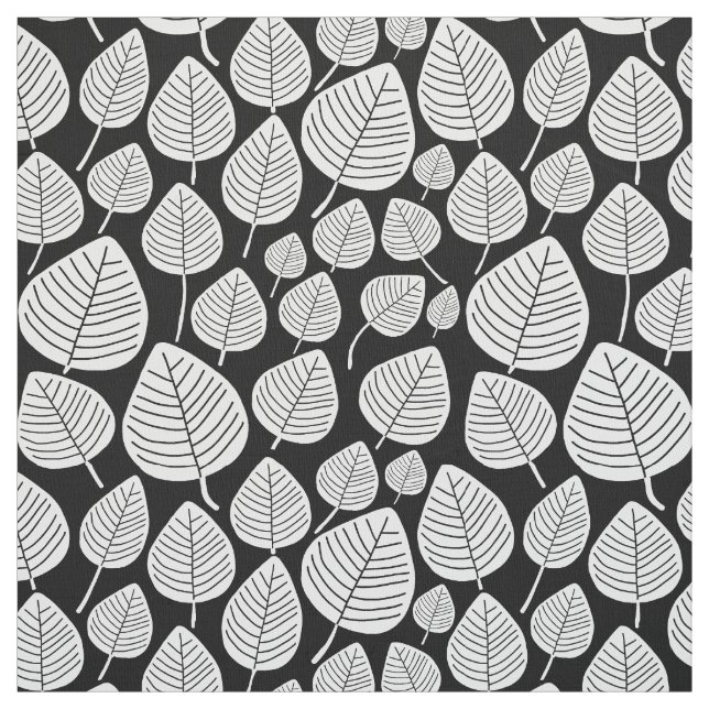 Leaves - White on Black Fabric (Swatch)