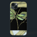 Leaves with Dragonfly Inset by Jennifer Goldberger iPhone 13 Case<br><div class="desc">This drawing of leaves by Jennifer Goldberger features an inset of a dragonfly on a black background. The nighttime feel of the inset contrasts nicely with the daytime feel of the print of leaves. Get yours today!</div>