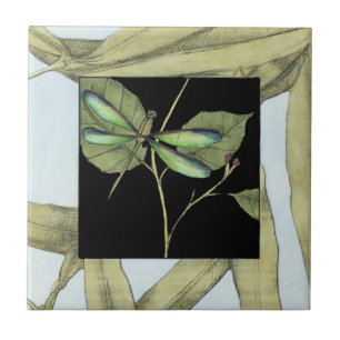 Leaves with Dragonfly Inset by Jennifer Goldberger Ceramic Tile