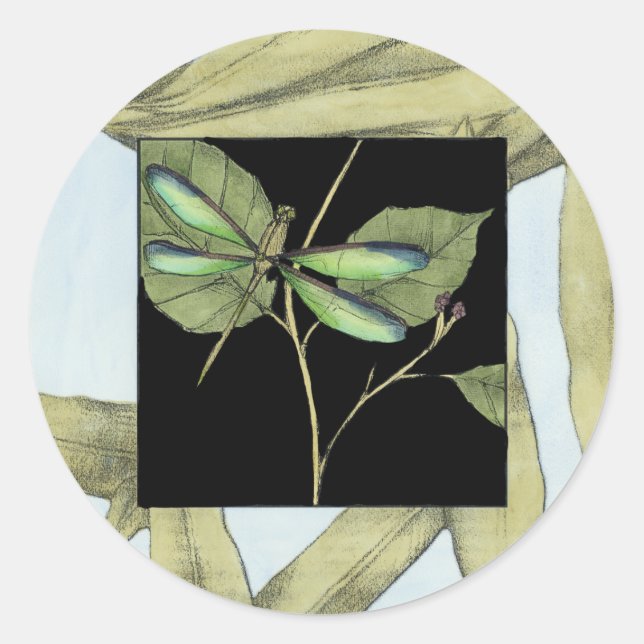 Leaves with Dragonfly Inset by Jennifer Goldberger Classic Round Sticker (Front)