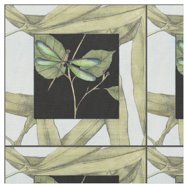 Leaves with Dragonfly Inset by Jennifer Goldberger Fabric (Close Up)