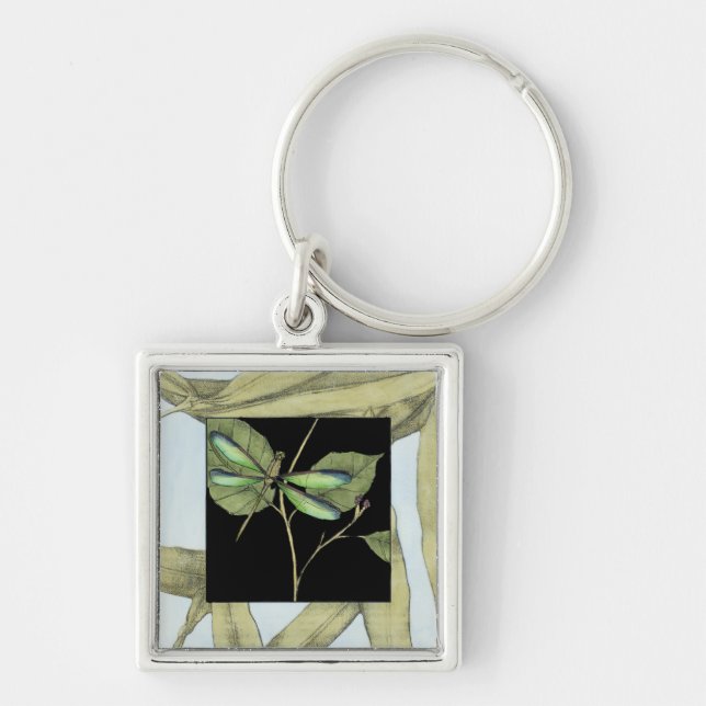 Leaves with Dragonfly Inset by Jennifer Goldberger Key Ring (Front)