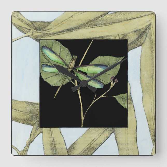 Leaves with Dragonfly Inset by Jennifer Goldberger Square Wall Clock (Front)