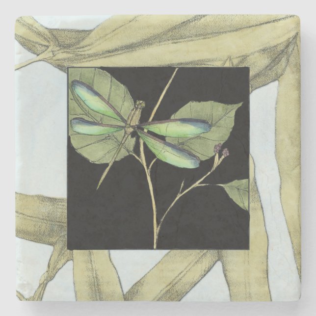 Leaves with Dragonfly Inset by Jennifer Goldberger Stone Coaster (Front)