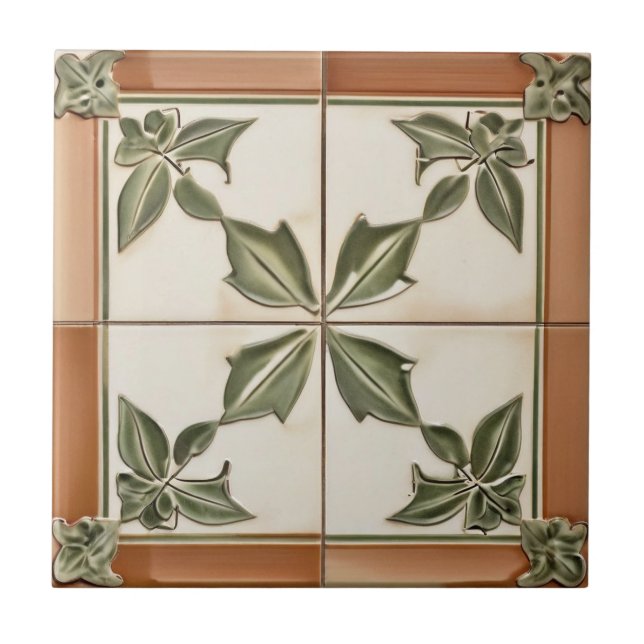 Leaves with Terracotta & Ivory Colours Tuscan Styl Ceramic Tile (Front)