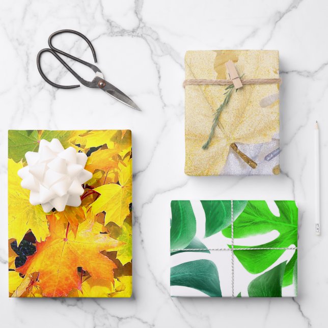 Leaves Wrapping Paper Flat Sheet Set of 3 (Front)