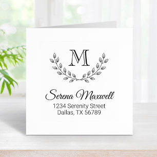 Leaves Wreath, Double Branch Monogram 2 Address Rubber Stamp
