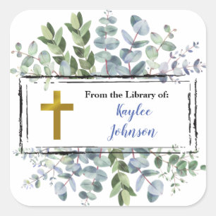 Leaves Wreath Frame Cross Square Sticker