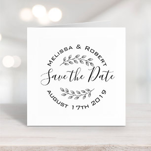 Leaves Wreath Modern Wedding Save the Date 2 Rubber Stamp