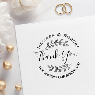 Leaves Wreath Modern Wedding Thank You Rubber Stamp