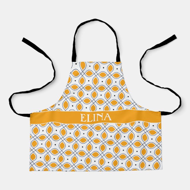 Leaves Yellow Black Minimal Pattern Apron (Front)