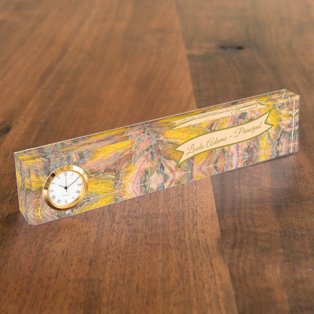 LEAVES/YELLOW, GREEN AND PEACHY PINK/PERSONALIZED NAMEPLATE (Side)