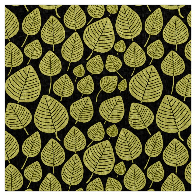Leaves - Yellow on Black Fabric (Swatch)