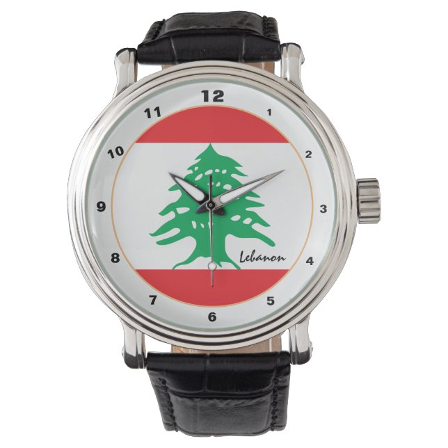 Lebanese Flag & Lebanon trendy fashion /design Watch (Front)