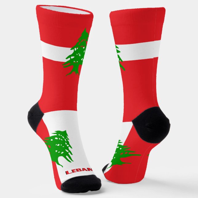 Lebanese Flag Patriotic, Sustainable Lebanon Socks (Angled)
