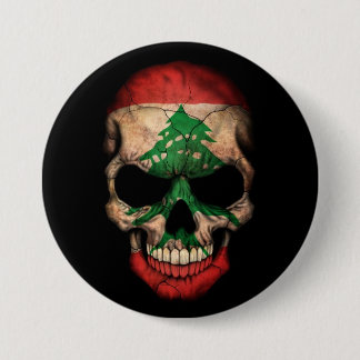 Lebanese Flag Skull on Black 7.5 Cm Round Badge