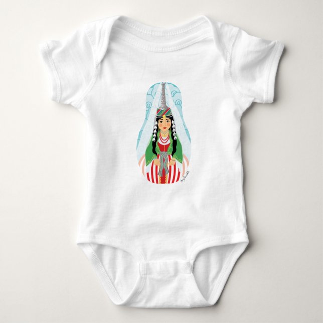 Lebanese tall headdress Matryoshka Baby Bodysuit (Front)
