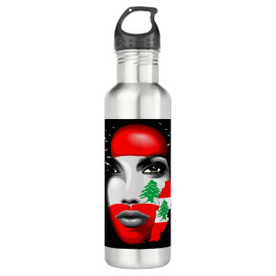 Lebanon Flag and Map on girl's face 710 Ml Water Bottle
