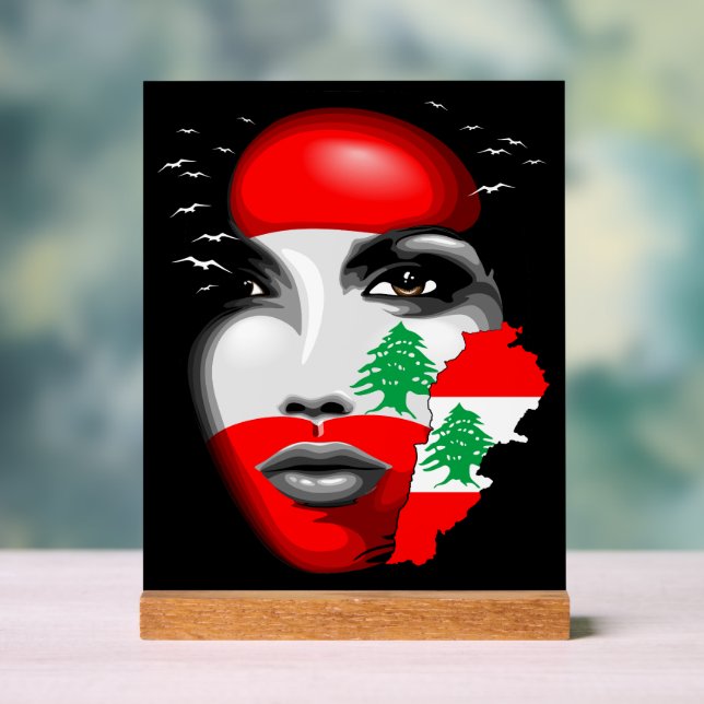 Lebanon Flag and Map on girl's face Acrylic Sign (Neutral)