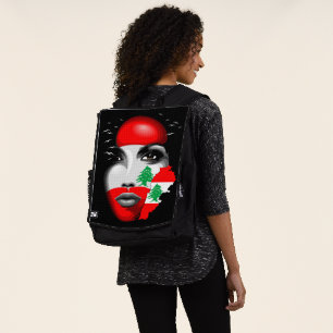 Lebanon Flag and Map on girl's face Backpack
