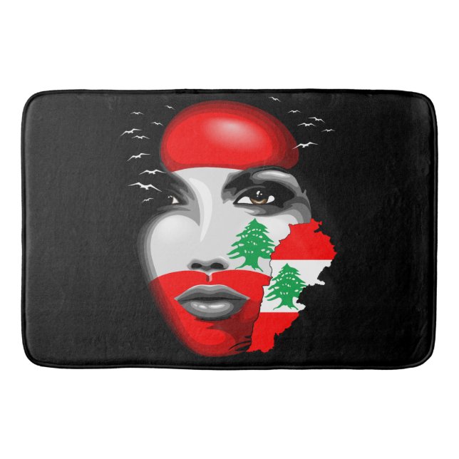 Lebanon Flag and Map on girl's face Bath Mat (Front)