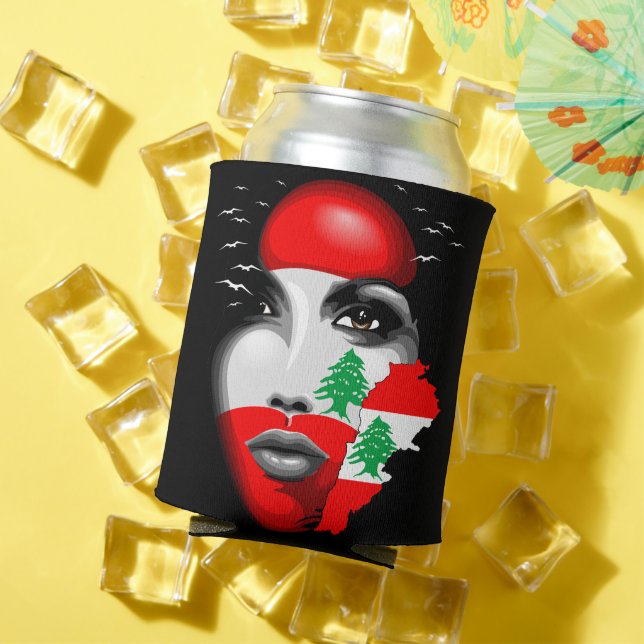 Lebanon Flag and Map on girl's face Can Cooler (In Situ Summer)