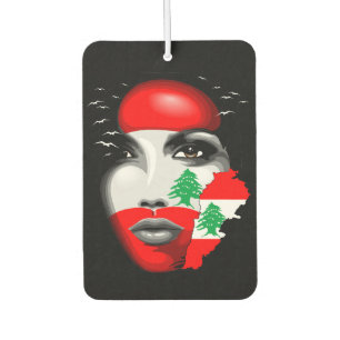 Lebanon Flag and Map on girl's face Car Air Freshener